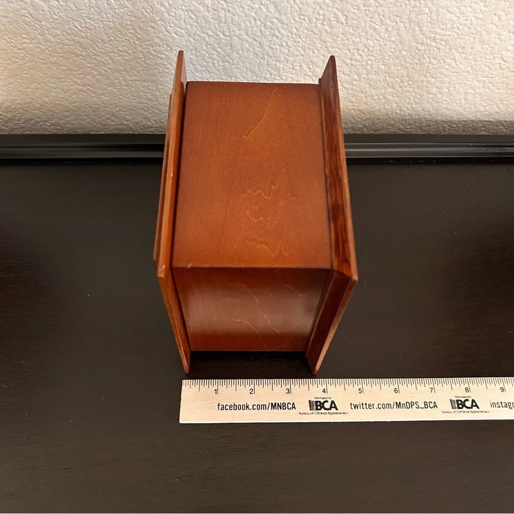 Vintage Thomas Kinkabe wooden jewelry box green velvet interior 6”x6x4” 2 tiers